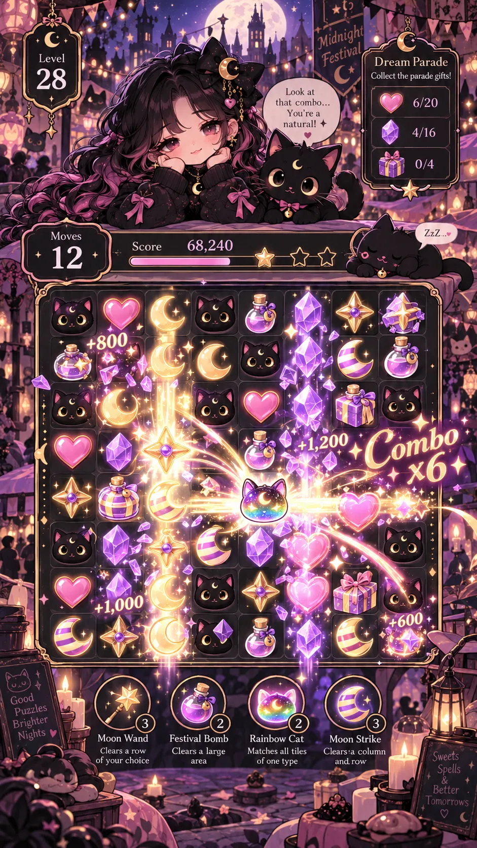 Sparkling combo cascades in a gothic puzzle game